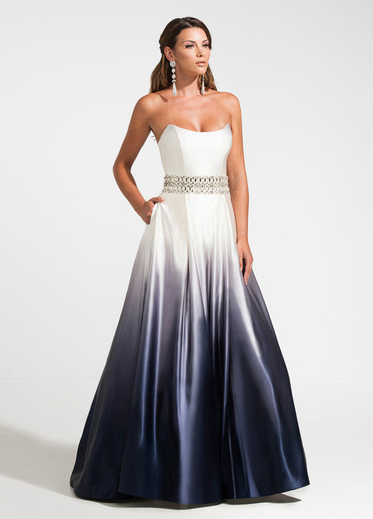 Ashley Lauren - 1129 Strapless Ombre Evening Gown in White and Blue
