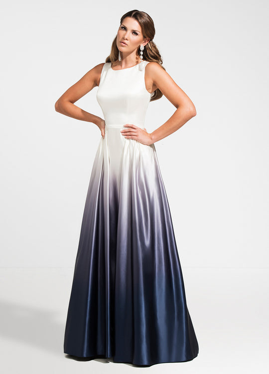 Ashley Lauren - 1130 A-line Ombre Evening Dress in Blue and White
