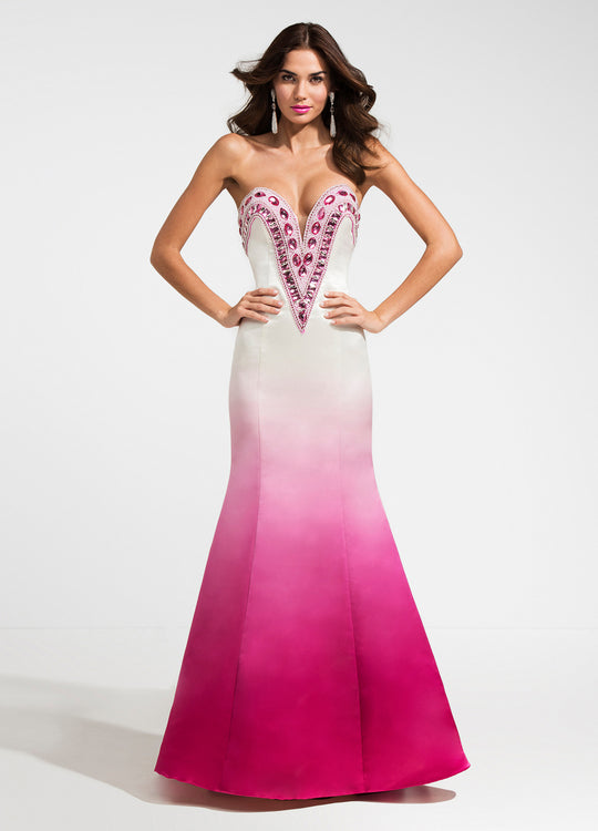 Ashley Lauren - 1131 Sweetheart Ombre Evening Dress in White and Pink