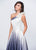 Ashley Lauren - 1132 Bow Accented Ombre Satin A-line Dress in White and Blue