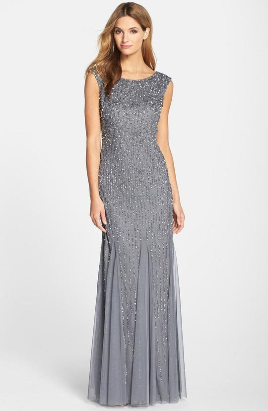 Adrianna Papell - 91908222 Cap Sleeve Embellished Gown in Silver