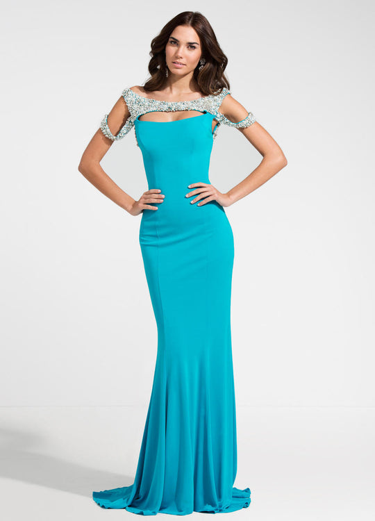 Ashley Lauren - 1137 Beaded Jersey Evening Dress in Blue