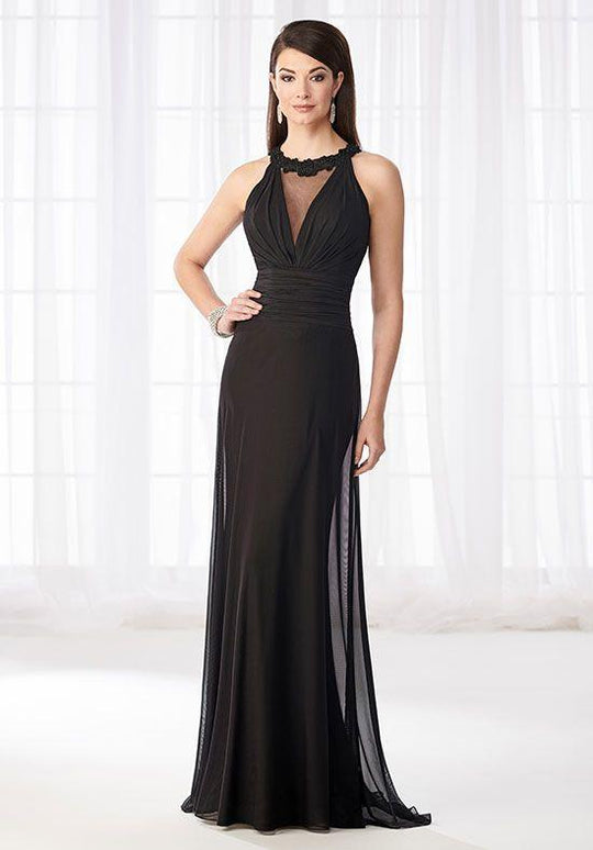 Cameron Blake - 218628 Lace Ruched Halter Sheath Dress in Black
