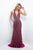 Blush - 11389 Silver Beaded Plunging Evening Gown In Red