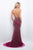 Blush - 11389 Silver Beaded Plunging Evening Gown In Red