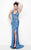 Primavera Couture - 1131 Sequined Long Gown with Slit in Blue