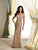 Montage - 113948 Beaded Ruched Queen Anne Dress in Neutral