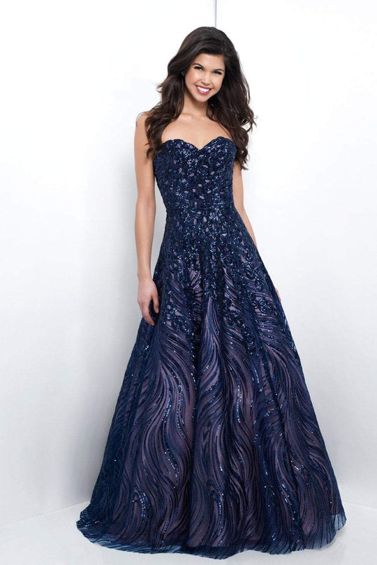Blush - 11395 Sequined Strapless Fitted Gown In Blue and Neutral
