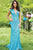 Striking Illusion  Plunging Neckline Long Lace Gown 78450