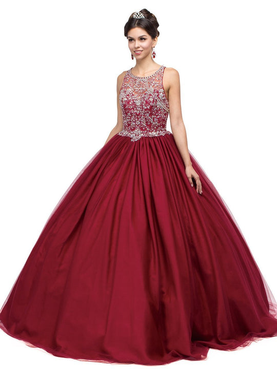 Dancing Queen - 1146 Bedazzled Illusion Scoop Ballgown In Red