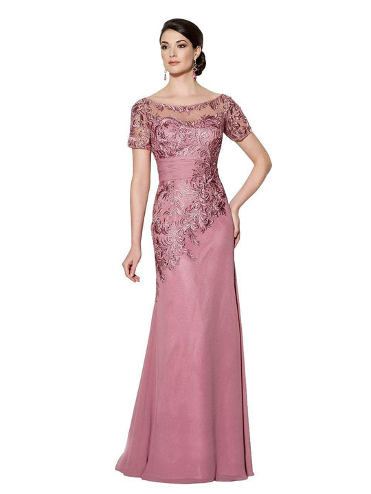 Mon Cheri - Sheer Laced Mermaid Long Dress in Pink