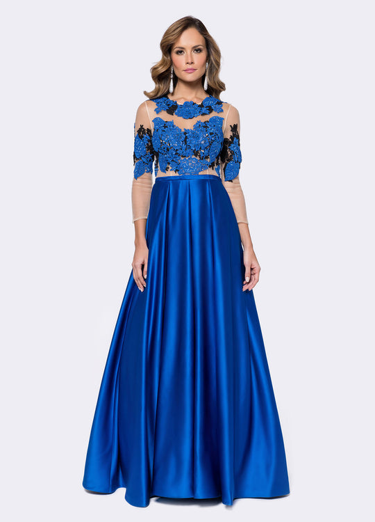 Ashley Lauren - 1146 Embroidered Lace Ball Gown in Blue