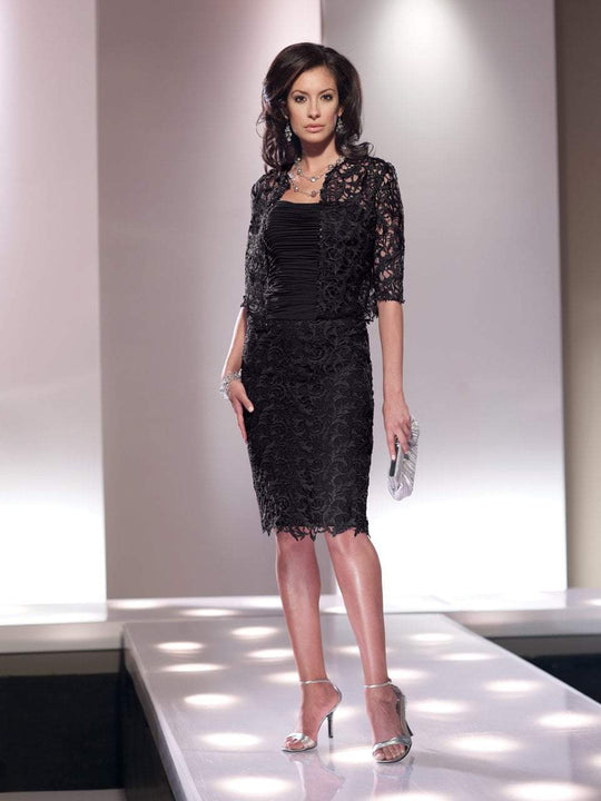 Social Occasions - Two-Piece Ruched Lace Straight Across Neck Dress 114812