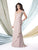 Montage by Mon Cheri - 114917 Lace Cap Sleeve Ruched Empire Gown in Gray
