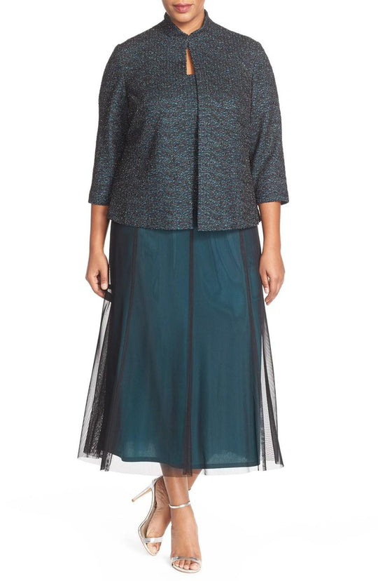 Alex Evenings - Square Neck Jersey Dress  417217 in Black and Green