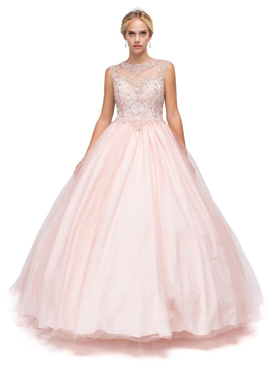Dancing Queen - 1149 Cap Sleeve Jeweled Illusion Bodice Ballgown In Pink