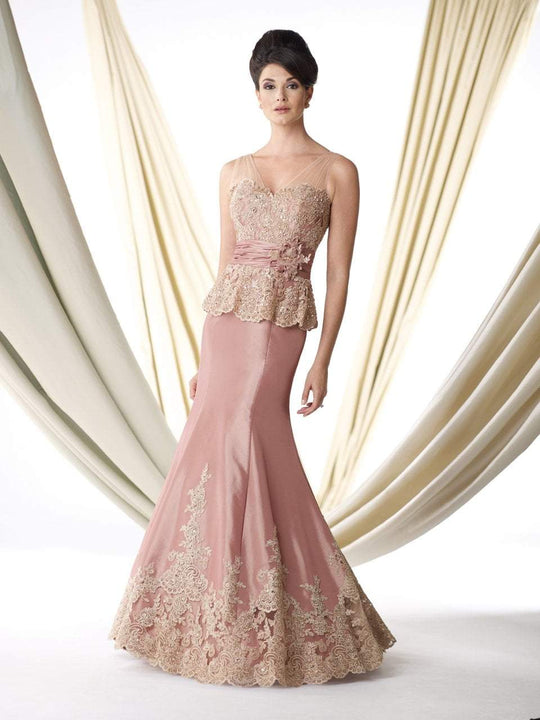 Ivonne D - Embroidered Peplum Gown 114D30 in Pink