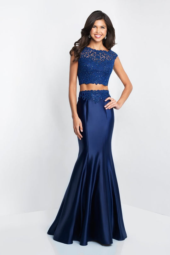 Blush - 11500 Two Piece Beaded Mermaid Gown In Blue