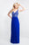 Blush - 11503 Beaded Plunging Floral Evening Gown In Blue and Silver