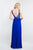 Blush - 11503 Beaded Plunging Floral Evening Gown In Blue and Silver
