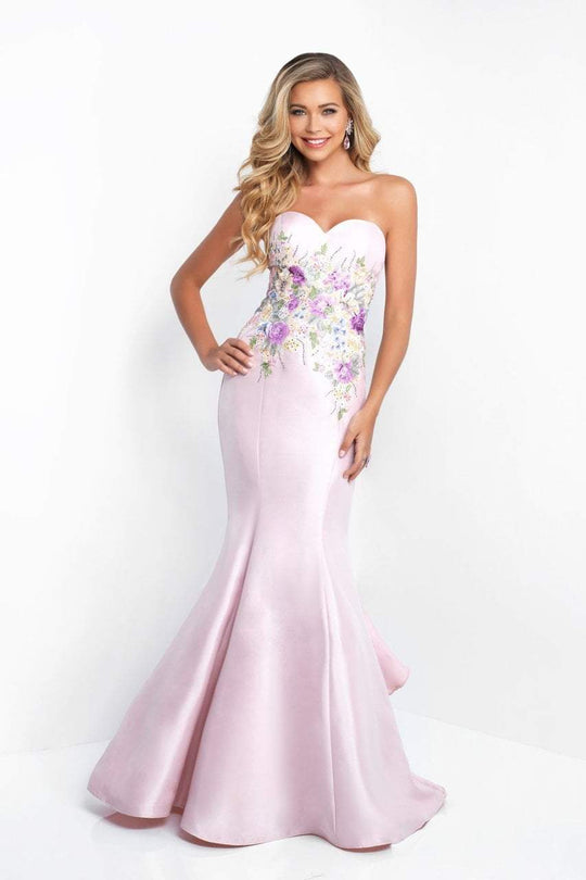 Blush - 11505 Strapless Floral Ruffled Mermaid Gown In Pink