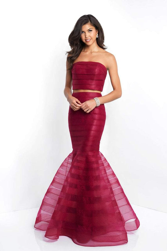 Blush - 11507 Two Piece Horsehair Mermaid Gown In Red