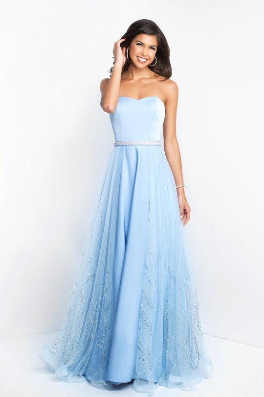 Blush - 11515 Strapless Cascading Jewel Tulle Gown In Blue