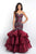 Blush - 11517 Strapless Ruffled Floral Mermaid Gown In Red and Gray