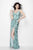 Primavera Couture - 1151 Iridescent High Slit V-Neck Gown in Green