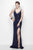 Primavera Couture - 1151 Iridescent High Slit V-Neck Gown in Blue