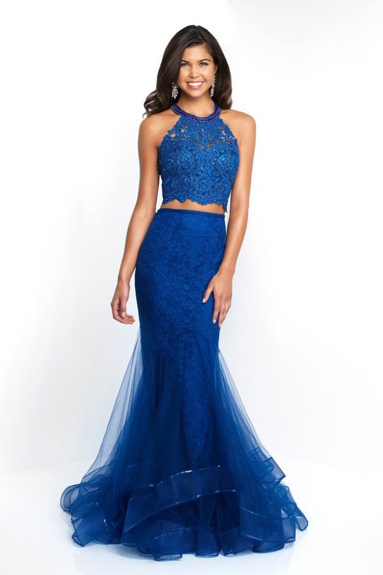 Blush - 11520 Two Piece Beaded Lace Mermaid Gown In Blue