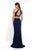 Blush - 11526 Two Piece High Halter Gown with Slit In Blue and Gold
