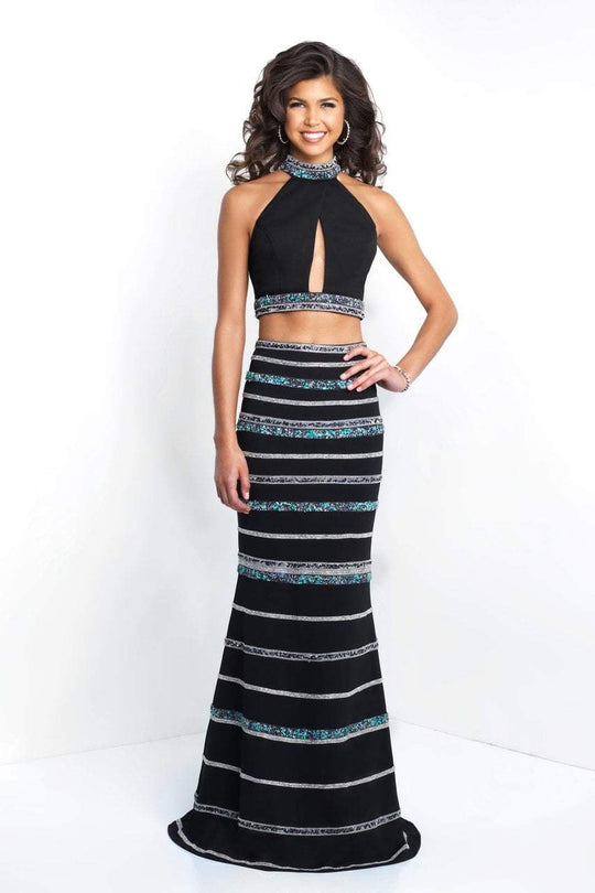 Blush - 11530 Two Piece High Halter Keyhole Gown In Black and Multi-Color
