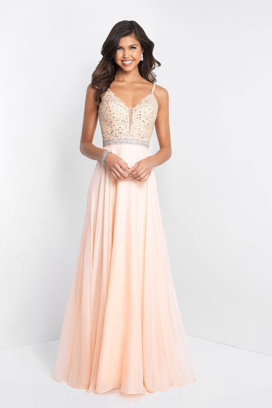 Blush - 11537 Crystal Adorned Flowing Chiffon Gown In Orange