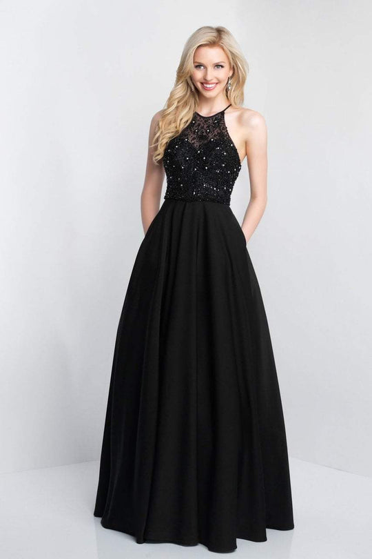 11541 Adorned Illusion Halter Silky Crepe Gown