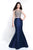 Blush - 11550 Illusion Bateau Metallic Link Ruffle Paneled Gown In Blue and Gold