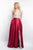 Blush - 11552 Crystal Ornate V-Neck Bodice A-Line Gown In Red and Neutral