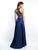 Blush - 11554 Floral Printed High Low Gown with Ruffled Detail In Blue and Multi-Color