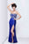 Primavera Couture - 1155 Strapless Scroll Motif Sheath Gown in Blue