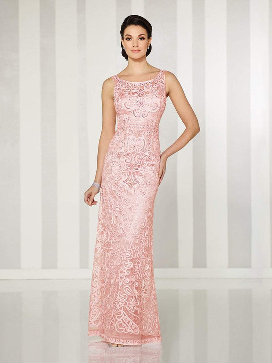 Cameron Blake - 115604 Bateau Illusion Long Evening Gown in Pink