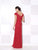Cameron Blake - Ruched V Neck Lace Long Dress 115608