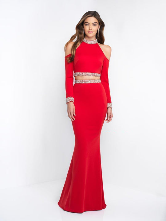 Blush - 11570 Two Piece High Long Sleeves Dress In Red