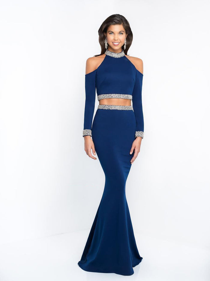 Blush - 11570 Two Piece High Long Sleeves Dress In Blue