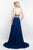 Blush - 11571 Strapless Bejeweled Bodice Chiffon Gown In Blue and Silver