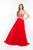 Blush - 11571 Strapless Bejeweled Bodice Chiffon Gown In Red and Silver