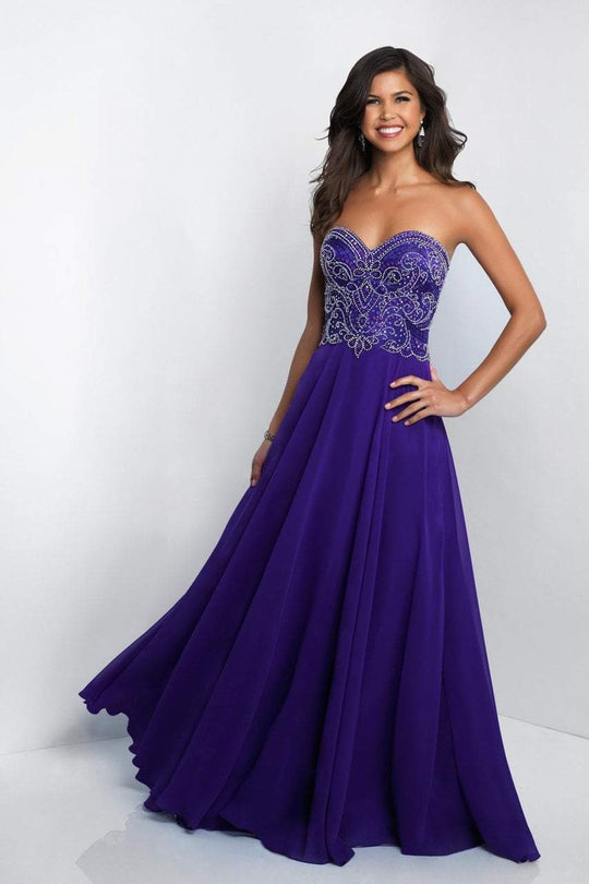 Blush - 11572 Intricately Adorned Strapless Chiffon Gown In Purple