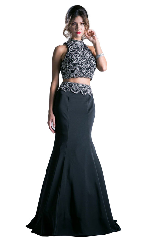 Cinderella Divine - 11574 Beaded Two Piece Mermaid Gown In Black