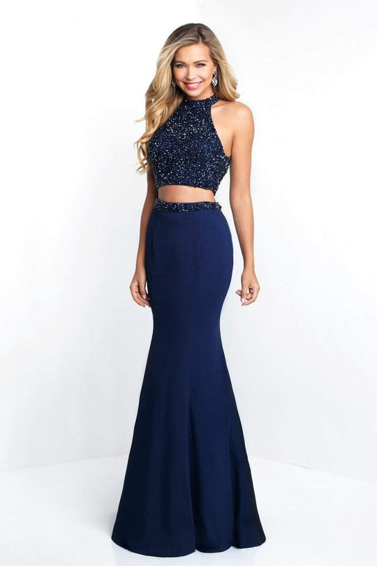 Blush - 11577 Embellished Bodice High Halter Two-Piece Gown In Blue