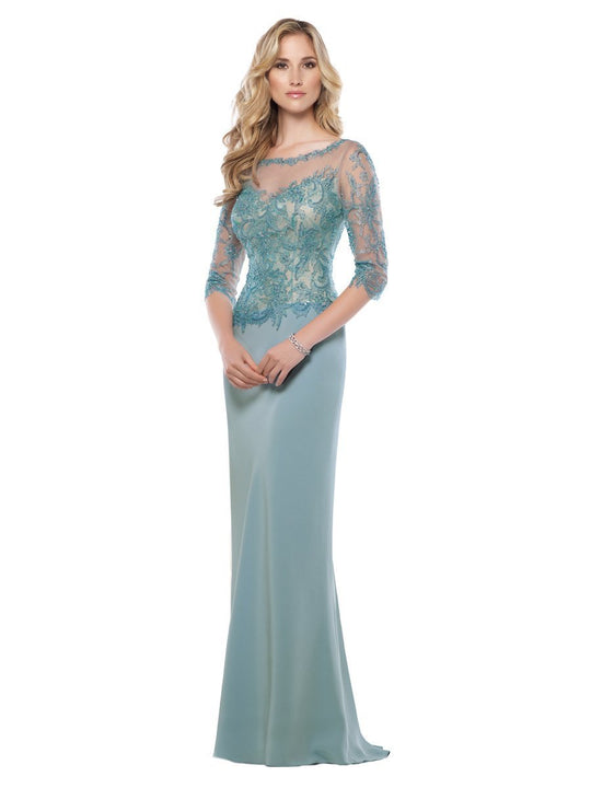 Montage by Mon Cheri - Quarter Sleeves Gown in Light Turquoise 115963 in Blue