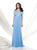 Montage - 115965W Lace Quarter Length Sleeves V-Neck Gown in Blue